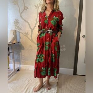 Floral Red and Green Maxi Dress